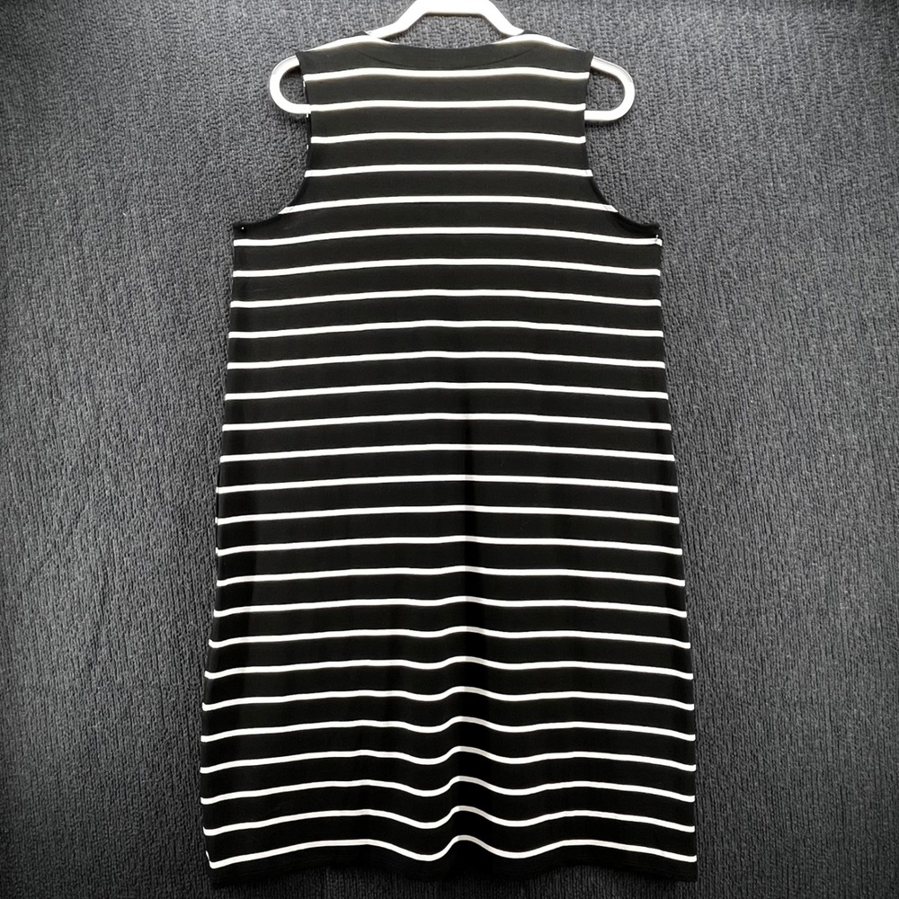 J. Jill Wearever Black White Striped V-Neck Sleeveless Pocket Shift Dress M - Picture 2 of 7